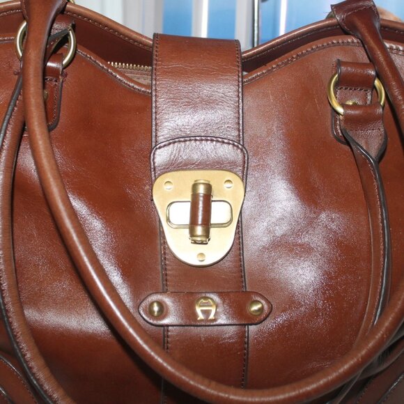 Large $368 Etienne Aigner Luggage Brown Tote Carry On Weekender Bag Purse - Picture 4 of 10